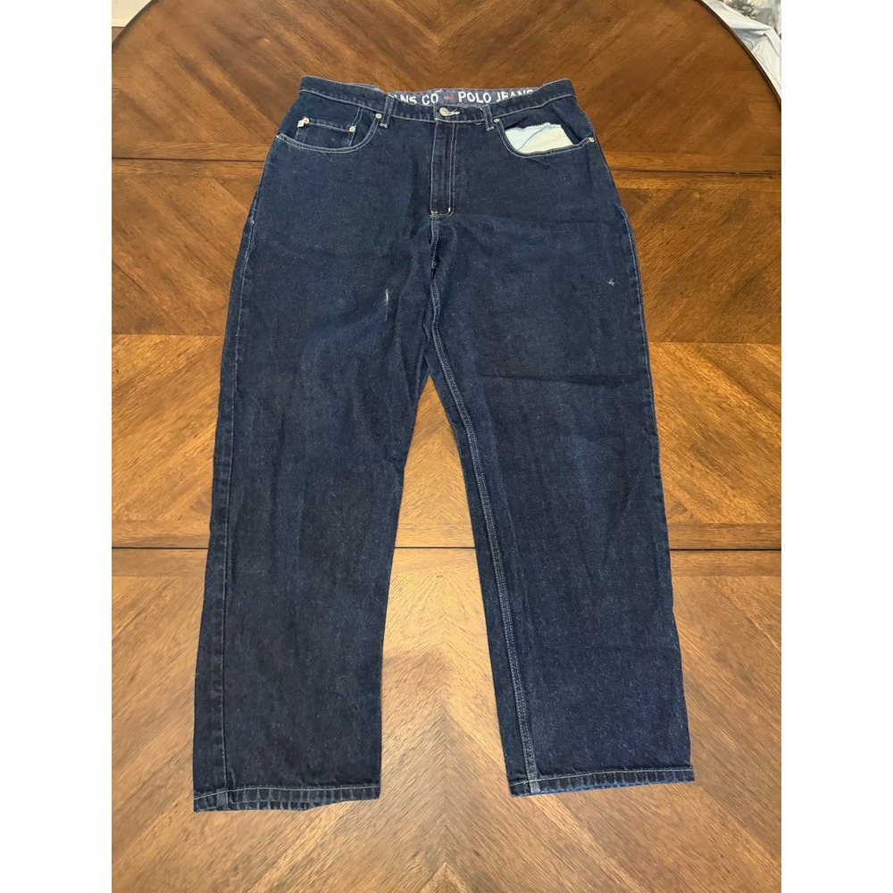 Polo Jeans Co Ralph Lauren Mens 36x30 Dark Wash Straight Leg Denim Jeans Vintage